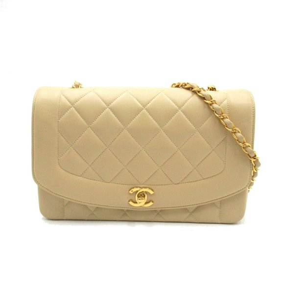 CHANEL Matelasse Diana Chain Shoulder Bag, Lambskin (Sheepskin), Women's, Beige - Picture 2 of 11